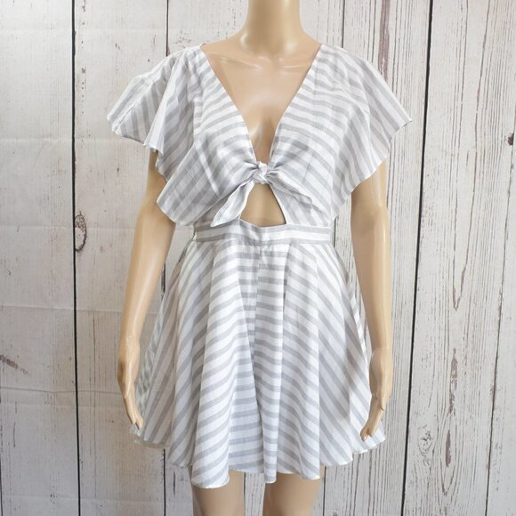 HOMMAGE STRIPED CUTOUT RAYON ROMPER M - Picture 2 of 7